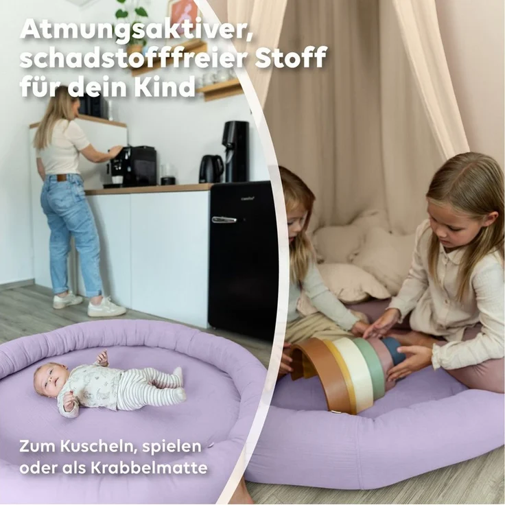 lilimaus Bodenkissen Sitzkissen für Kinder aus Musselin - Spielmatte & Kuschelecke, mit zarter Rüscheneinfassung - zum Lesen, Spielen & Kuscheln – Bild 3