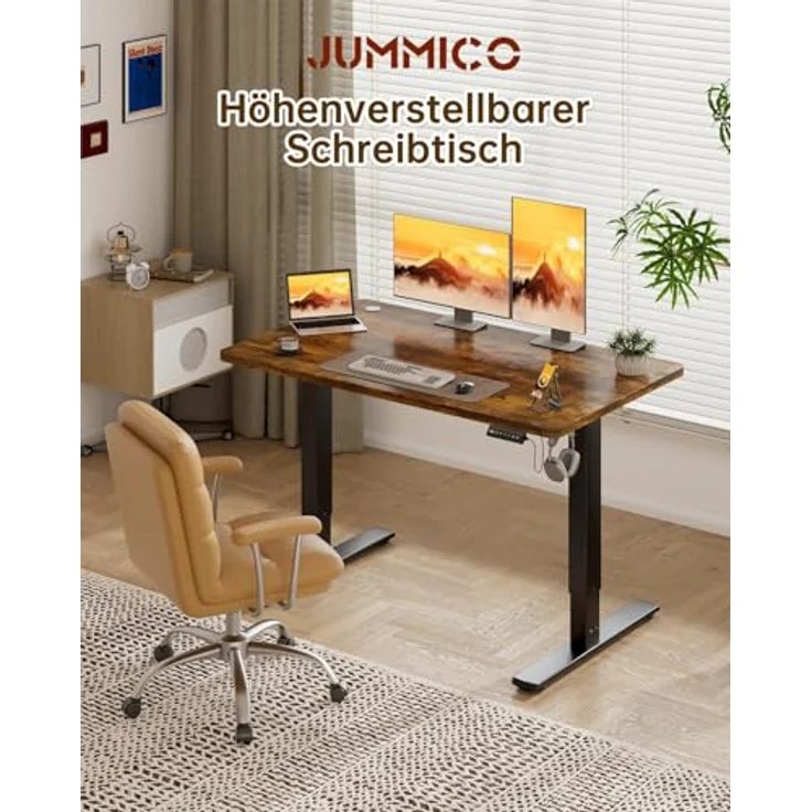 JUMMICO Höhenverstellbarer Elektrischer Schreibtisch 160x70 cm mit USB Ladeanschluss, Schreibtisch Höhenverstellbar, Ergonomischer Steh-Sitz Tisch Dunkelbraun – Bild 5