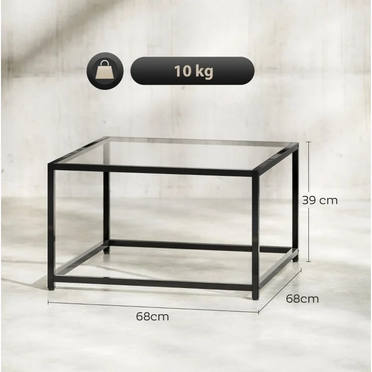 DESVIAE Couchtisch mit gehärteter Glasplatte 68x39x68 cm Stahl Schwarz – Bild 8