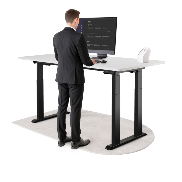 DESKSPACE Höhenverstellbarer Schreibtisch elektrisch mit leisem Dual-Motor – stabiles 4-Bein-Gestell (Schwarzes Gestell, Weiß Tischplatte, 180×80 cm)