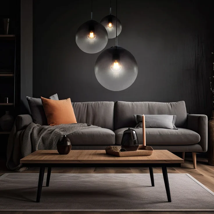 LED Hängelampe, Chrom, Glaskugeln, rauch, Höhe 120 cm – Bild 7