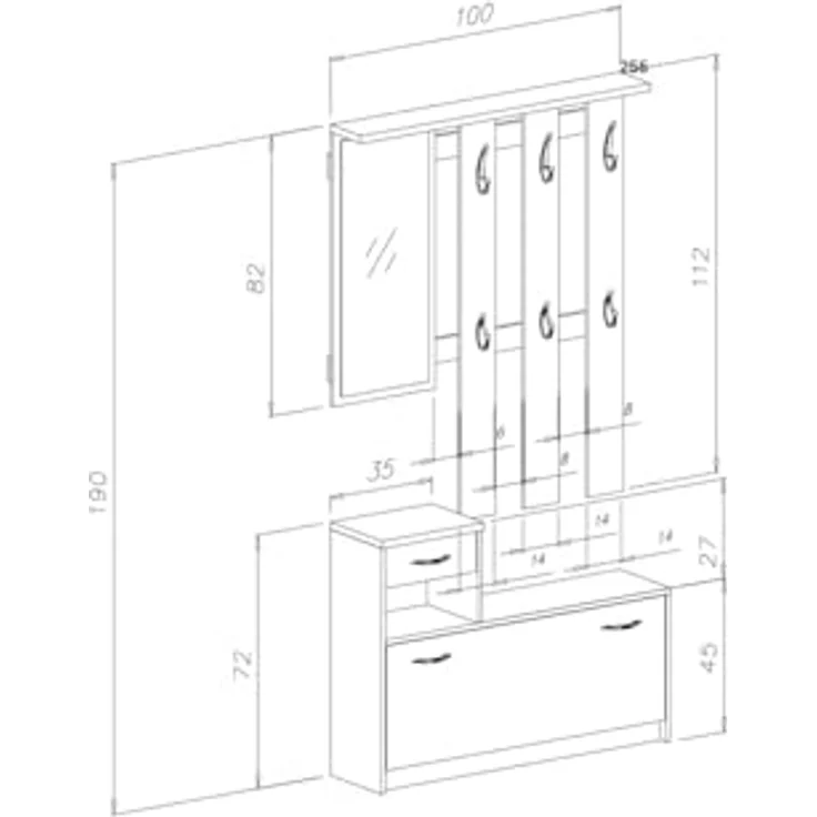 Dmora - Eingangsmöbel Sargassi, Moderner Eingang, Wandgarderobe, Multifunktions-Aufbewahrungskonsole, 100x26h190 cm, Weiß und Zement – Bild 4