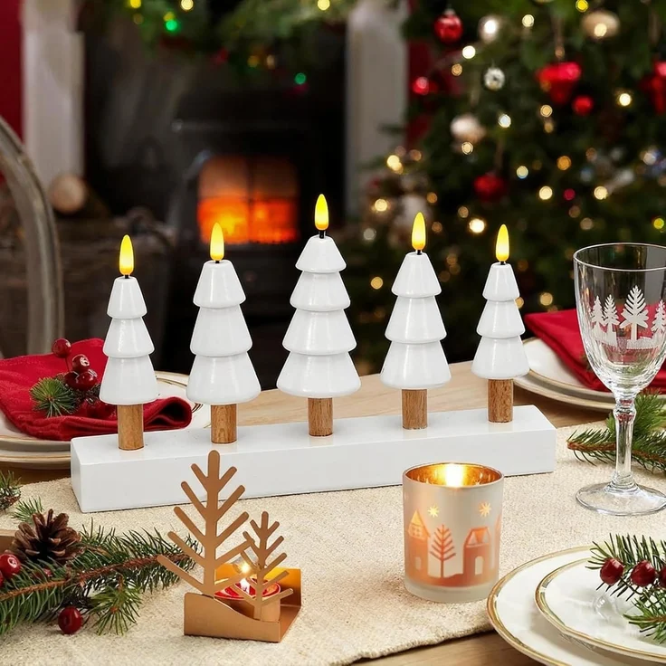 Salcar LED Dekolicht LED Weihnachtskerzenbaum – 5-flammiger Tischdeko-Leuchter Warmweiß, LED Weihnachtskerzen mit flackernden Flammen, batteriebetrieben – Bild 7
