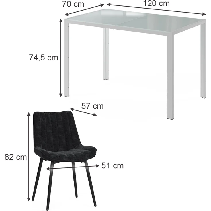 Esstisch Set Grand Weiß 120 x 70 cm mit 4 Stühlen (Schwarz) Vicco – Bild 2