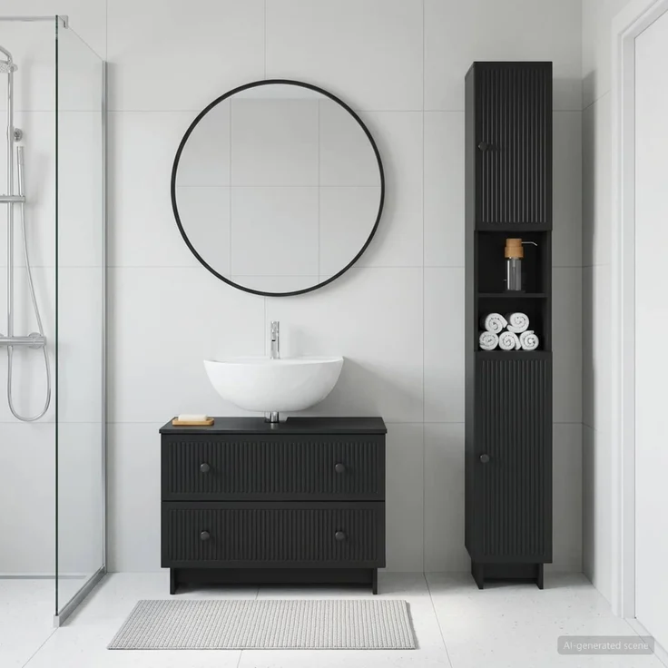 vidaXL 2-teiliges Badezimmer Schrank Set EDE Schwarz Holzwerkstoff 3417496 – Bild 1