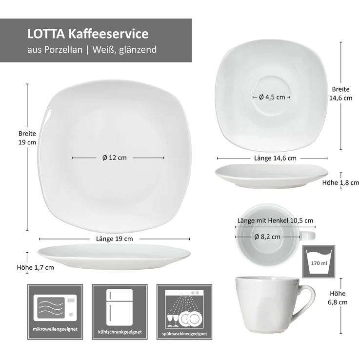 18tlg Kaffeeservice Lotta weiß Porzellan 6 Personen – Bild 6