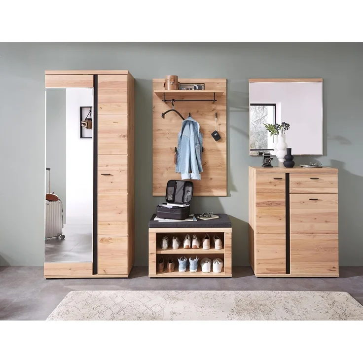 Garderobenbank Sonos , Echtholz, Holzwerkstoff, Polyester , Schwarz, Holzfarben , 80 x 53 x 40 cm – Bild 3