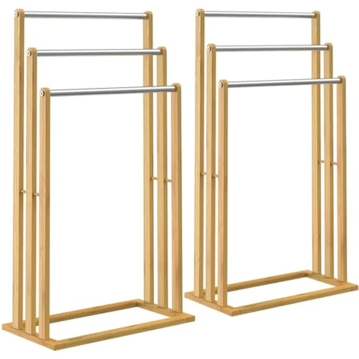 Casaria Handtuchständer, Stehend 2er Set Holz Handtuchhalter Ohne Bohren 3 Stangen Edelstahl – Bild 9