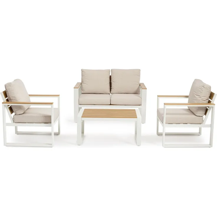 Garten-Set Orendra Aluminium, modern gepolstert, Weiß Beige, für 4 Personen, inkl. Kissen