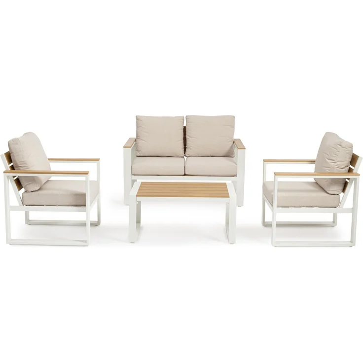 Garten-Set Orendra Aluminium, modern gepolstert, Weiß Beige, für 4 Personen, inkl. Kissen – Bild 1