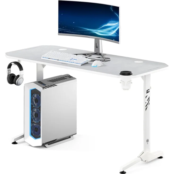 Diablo Gaming Schreibtisch Großer Computertisch stabil PC Tisch mit Kabelmanagement Matte Headsethalter Becherhalter ergonomischer Gamer Tisch robust für Home Office Setup 140 x 60 x 75 cm