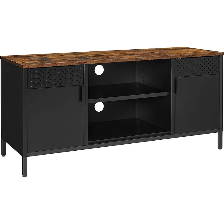TV-Schrank, TV-Regal, mit 3 verstellbaren Einlegeböden, Fernsehtisch, Lowboard für Fernseher bis zu 55 Zoll, für Wohnzimmer, vintagebraun-mattschwarz LTS103B01