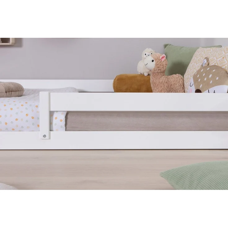 Ticaa Kinderbett Emi Hausbett Bodenbett mit Rausfallschutz 150kg (aus Kiefer Massivholz), inkl. stabilem Roll-Lattenrost, Weiß – Bild 4