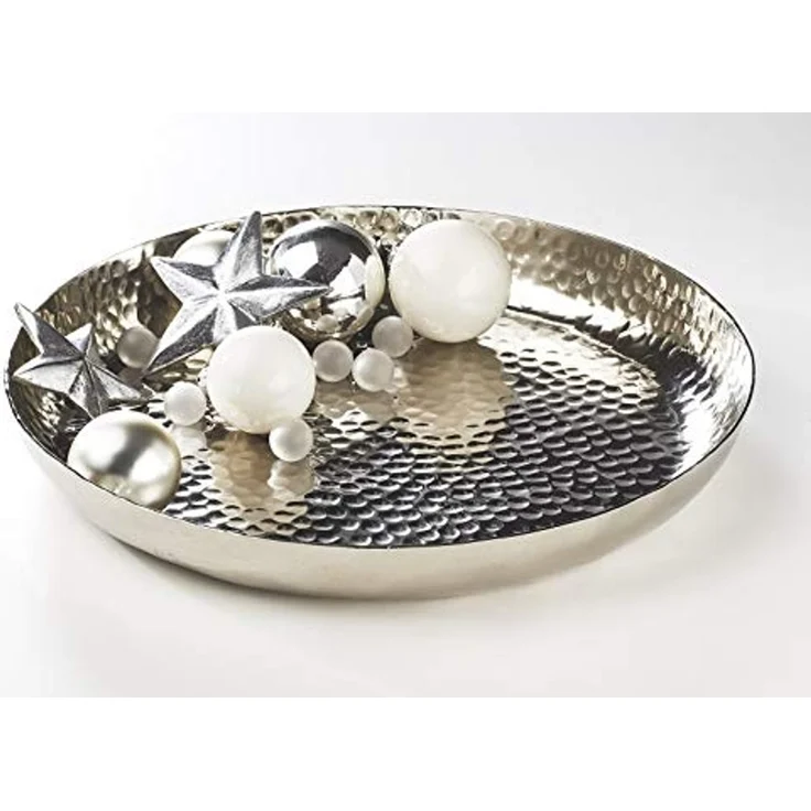 Kobolo Tablett Tablett Dekoschale silber gehämmert 34cm, Aluminium – Bild 3