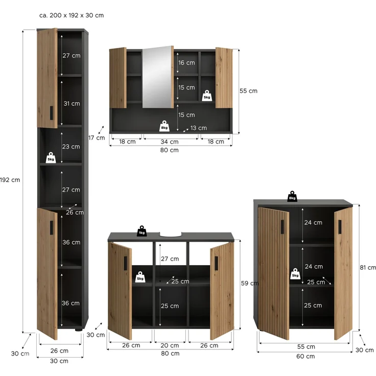 Badkombination B/H/T: 200x192x30 cm in Basalt Nachbildung und -- – Bild 4