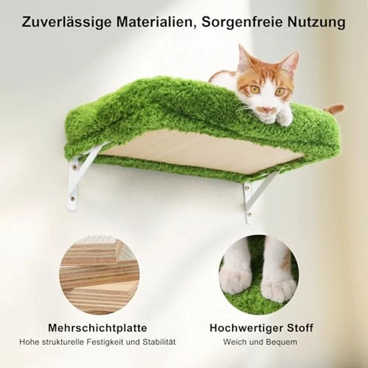 FUKUMARU Kletterwand Katzen Set, 10-teilig Katzen Kletterwand Set, aus robuster Multiplexplatte，Hängematte Katze mit Katzenhaus, Katzenbrücke, Katzenbaum, Katzentreppe bis zu 18 kg, grün – Bild 6
