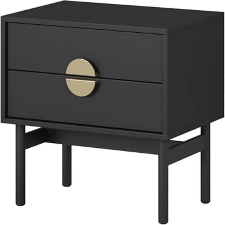 Selsey Nachttisch Beistellschrank Beistelltisch Nachtschrank 55 cm Mit 2 Schubladen Schwarz Stahlrahmen Stoon