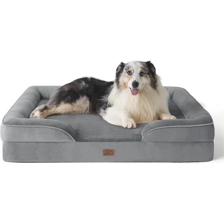 BEDSURE orthopädisches Hundebett Ergonomisches Hundesofa - 106x80 cm Hundecouch mit eierförmiger Kistenschaum für große Hunde, waschbar rutschfest Hundebetten, grau – Bild 1