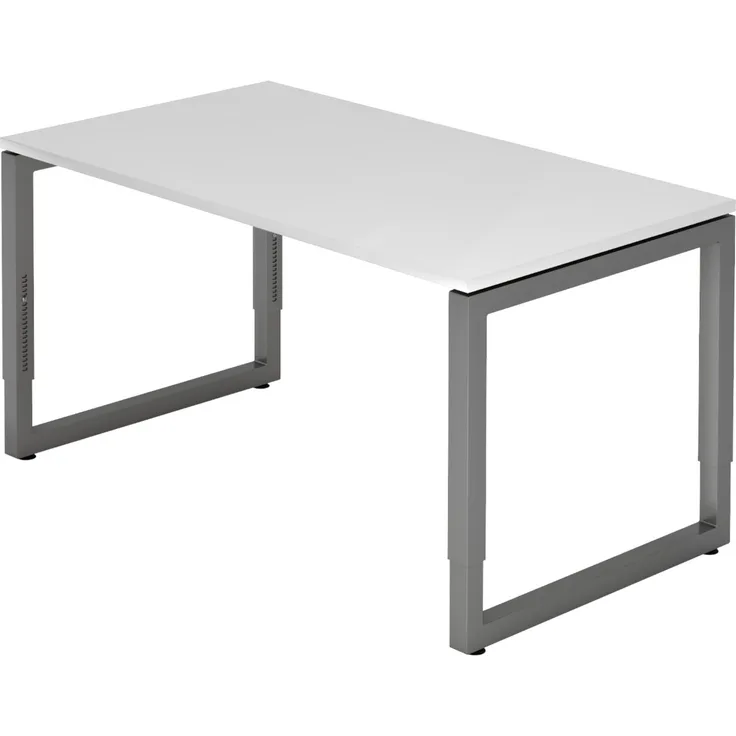 bümö höhenverstellbarer Schreibtisch R-Serie 140x80 cm in weiß, Gestell in Graphit - PC Tisch klein für's Büro manuell höhenverstellbar, Computertisch verstellbar, RS-14-W-G