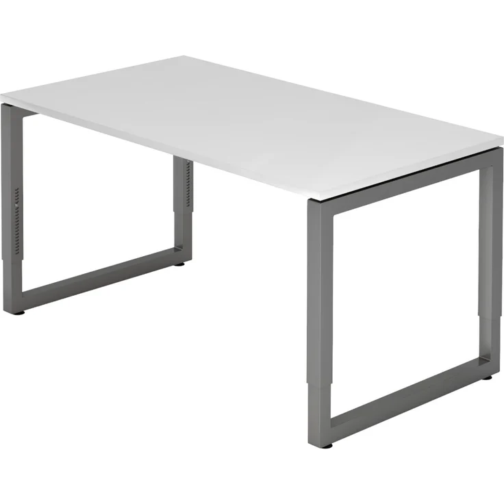 bümö höhenverstellbarer Schreibtisch R-Serie 140x80 cm in weiß, Gestell in Graphit - PC Tisch klein für's Büro manuell höhenverstellbar, Computertisch verstellbar, RS-14-W-G – Bild 1