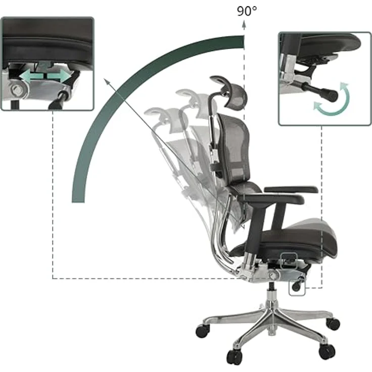 hjh OFFICE Bürostuhl ergonomisch ERGOHUMAN GEN 2 Originales Design, Bürosessel mit Flexibler Lordosenstütze, Stoff Sitzfläche gepolstert, Netzrücken Schwarz – Bild 5