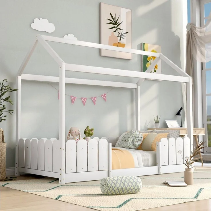 Flieks Kinderbett (1-tlg), Hausbett Kiefernholz 90x200cm ohne Matratze – Bild 1