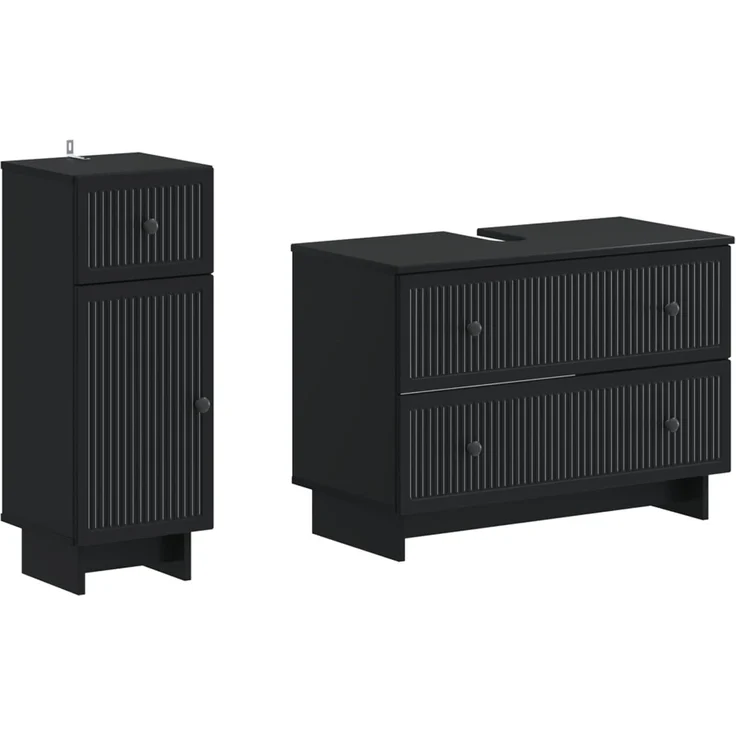 vidaXL 2-teiliges Badezimmer Schrank Set EDE Schwarz Holzwerkstoff 3417658 – Bild 2