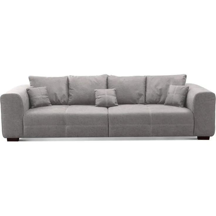 CAVADORE Big Sofa Mavericco inkl. Kissen / XXL-Couch mit tiefen Sitzflächen und modernem Design / 287 x 69 x 108 / Lederoptik grau