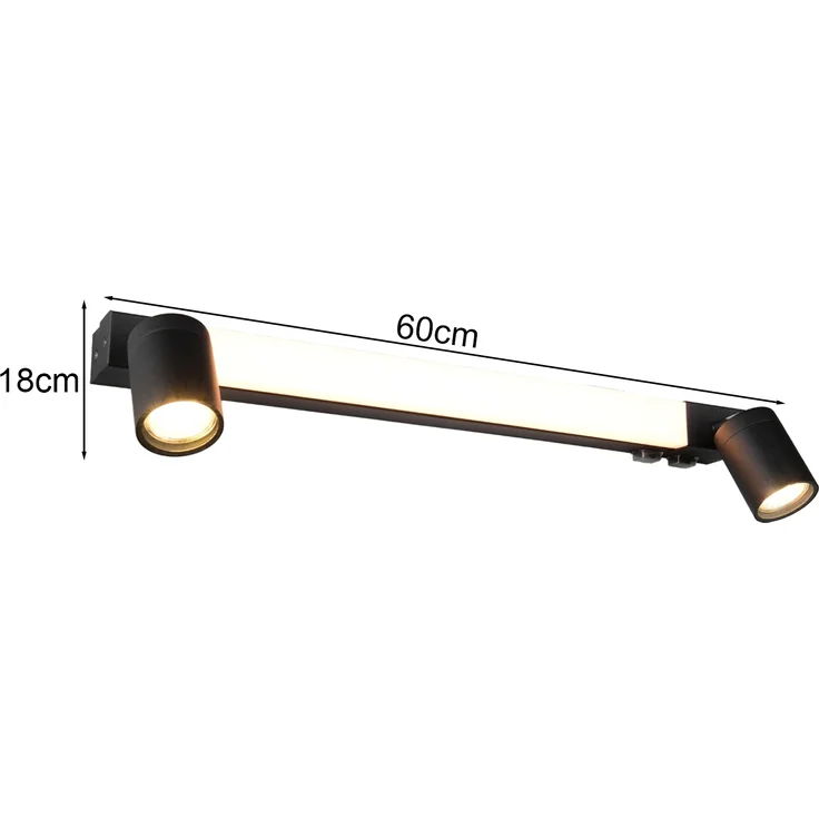 LED Bad Spiegelleuchte mit 2 Strahlern & Schalter, Schwarz Breite 60cm – Bild 4