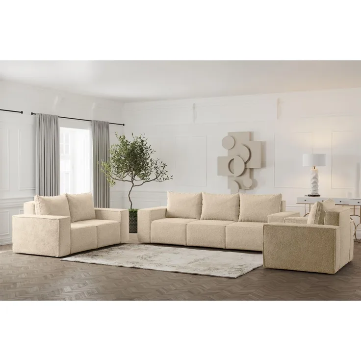 Sofaset Designersofa ESTELLE 3-2-1 in Stoff Abriamo Beige