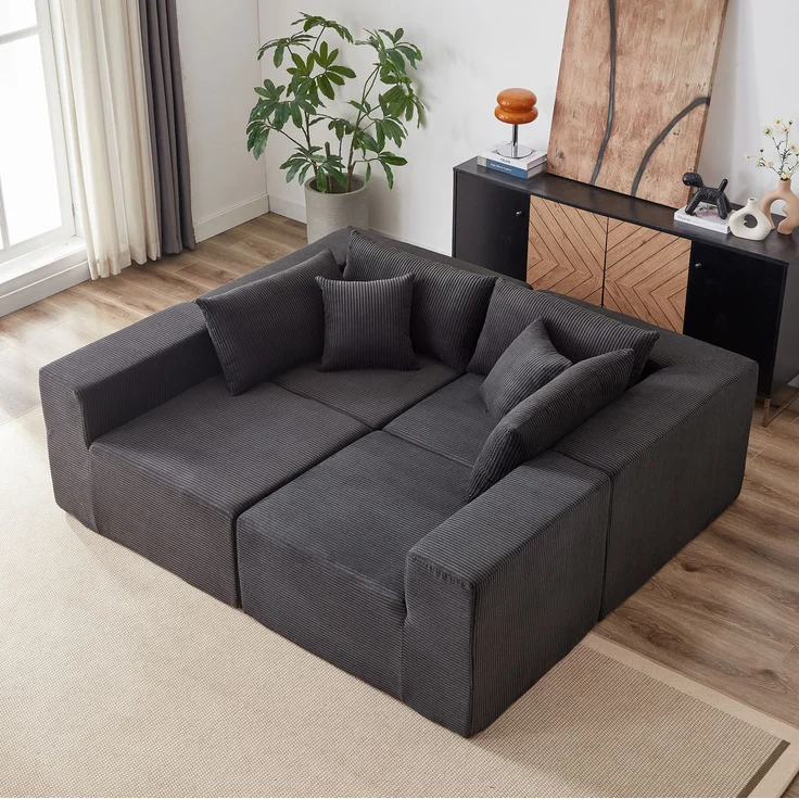 Ecksofa 264 x 167 x 71 cm – modulares L-Sofa mit Cordbezug, Schwarz – Bild 3