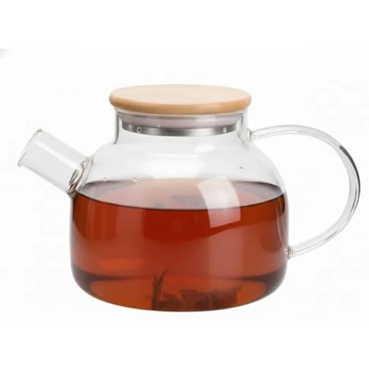 Provance Teekanne Teekanne aus Borosilikatglas mit Filter mit Bambus Deckel 1 Liter, (1-St)