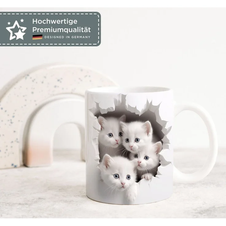 MoonWorks Tasse Tasse Weihnachten 3D Illusion Katze Schneemann Weihnachtsmann, Keramik – Bild 3