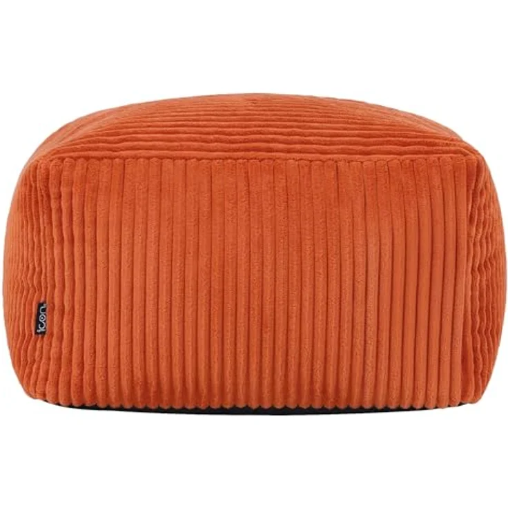 Icon Amara Hocker, Orange, Flauschiger Cord Stoff, Sitzsack Cord, Sitzpuff Hocker mit Füllung, Fußhocker für das Wohnzimmer, Deko Wohnzimmer – Bild 5