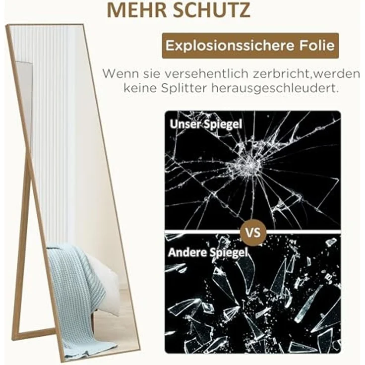 HOMCOM Standspiegel mit Ständer, freistehend, 40 x 150 cm, Natur (Set, 1-St, 1 Ankleidespiegel), gerahmter Ganzkörperspiegel – Bild 5