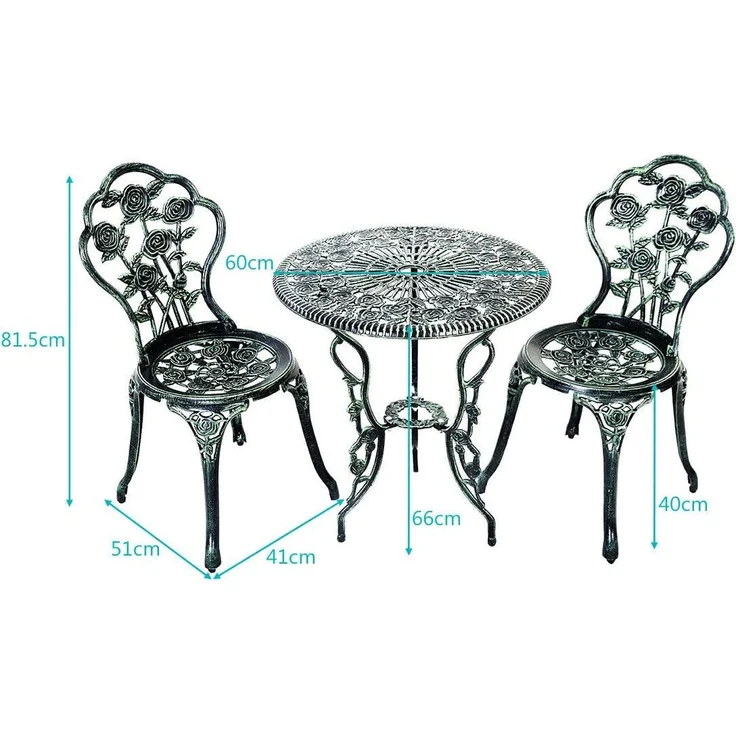 COSTWAY 3tlg. Antik Bistroset Sitzgruppe Balkonset Gartenset Sitzgarnitur
Gartengarnitur Gartenmöbel Bistrotisch Gartentisch mit 2 Stühle Aluminiumguss – Bild 4