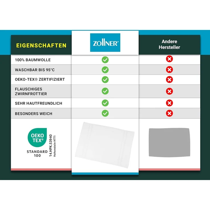 ZOLLNER 2er Set Badematten, 50x75 cm, weiß, 100% Baumwolle – Bild 6