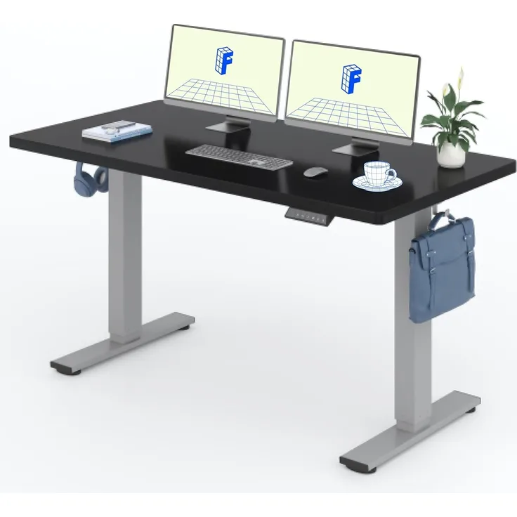 Flexispot EG1 Höhenverstellbarer Schreibtisch Elektrisch 2-Fach-Teleskop mit Tischplatte (FF-Schwarz,Grau Gestell, 140x70 cm)