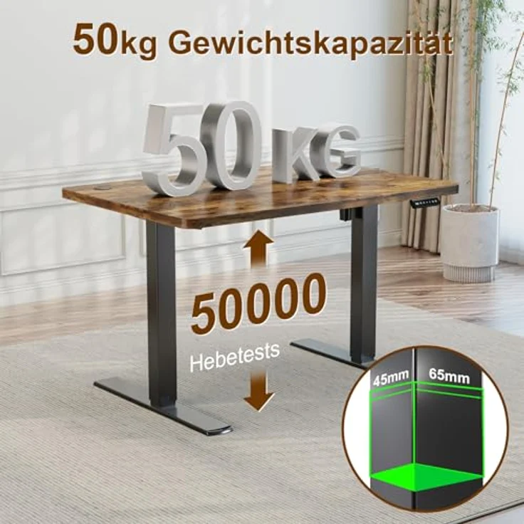 JUMMICO Höhenverstellbarer Elektrischer Schreibtisch 160x70 cm mit USB Ladeanschluss, Schreibtisch Höhenverstellbar, Ergonomischer Steh-Sitz Tisch Dunkelbraun – Bild 9