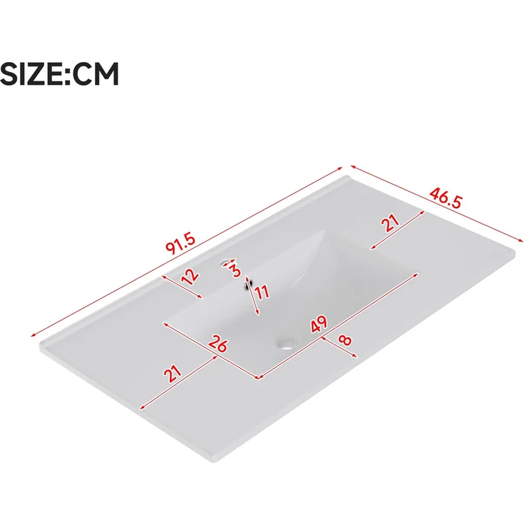 91*46,5*87 cm, freistehender Waschtisch, lackierte Oberfläche, integriertes Keramikbecken, Soft-Close-Scharniere, geräuschlose Auszüge, 3D-Rahmendesign, Klappschublade, weiß. – Bild 6