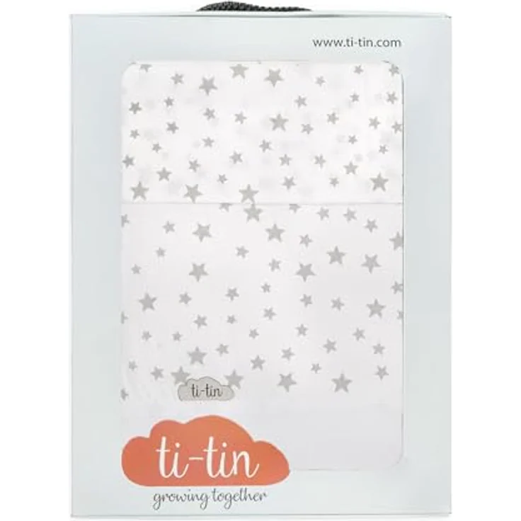 Ti TIN 3-teiliges Bett-Set Bettbezug für Babybett, 50x80 cm | Bettdeckenbezug+ Spannbettlaken mit Gummizug + Kissenbezug 100% Baumwoll-Popeline für Kinderbett, Sternchen-Motiv, grau – Bild 7
