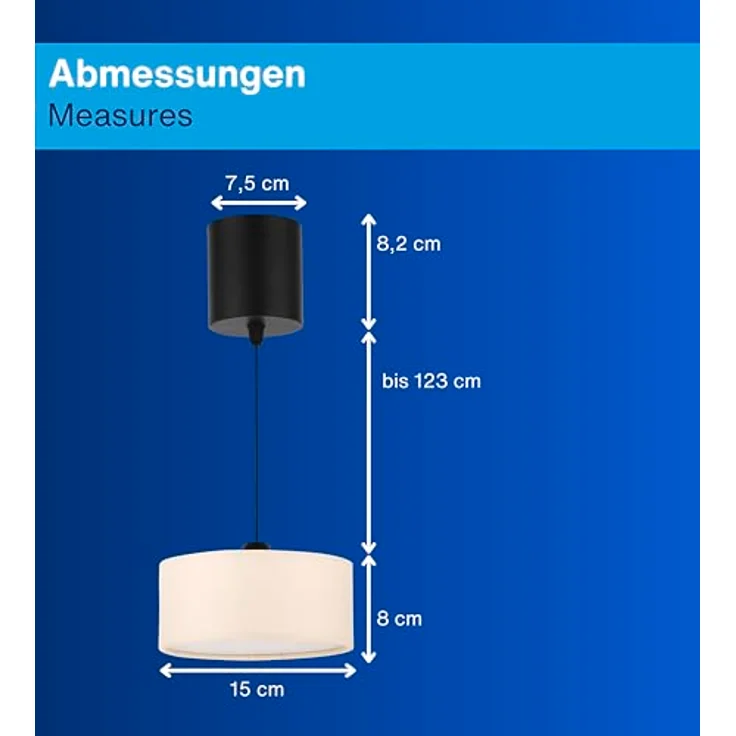 REV Pendelleuchte Akku - 120lm dimmbar 3 Farben, Timer 1-4h, höhenverstellbar (18-123cm), Hängeleuchte Wohnzimmer, Fernbedienung, Stoffschirm, beige – Bild 6