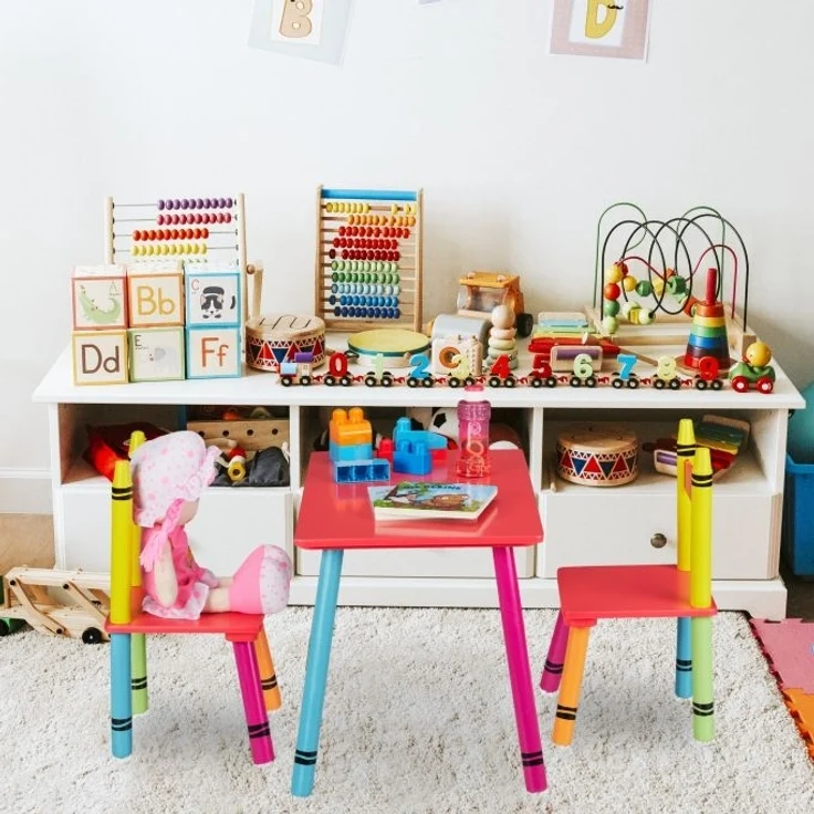 3-teilige Kindersitzgruppe,2 Stuhl und 1 Tisch, MDF / Kiefer bunt – Bild 6
