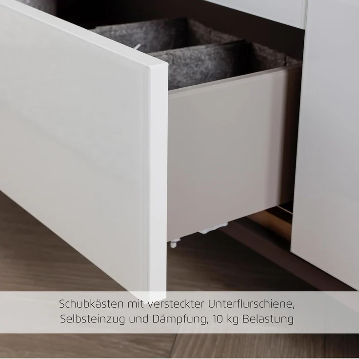 rauch Aditio Box, Nachttisch, 2 Schubladen, mit Glasfront, mit Softclose-Funktion, Farbe Grau metallic, BxHxT 40x61x42cm – Bild 8