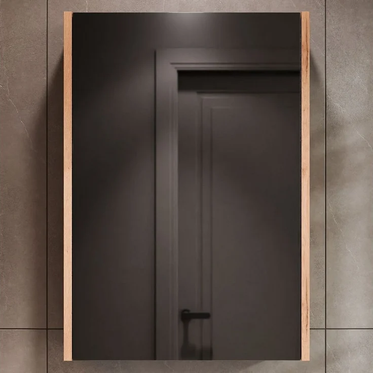 Planetmöbel Badezimmerspiegelschrank Spiegelschrank 50cm Gold Eiche – Bild 2