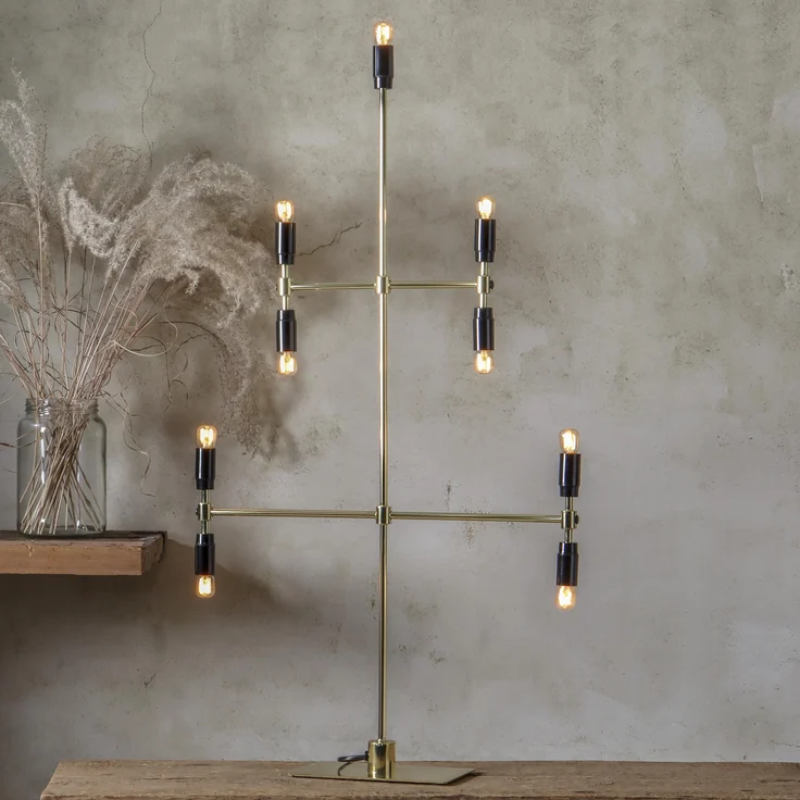 Moderner Kerzenleuchter ,Twice', 5-armig, 9-flammig, E14 Fassungen, Netzbetrieb, Messing, H 91cm – Bild 2