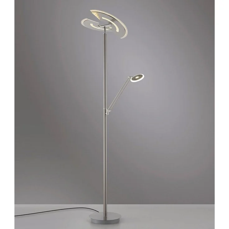 MONDO LED Deckenfluter RIMO, 2-flammig, Silbergrau, Stahl, mit Lesearm, Anpassung der Farbtemperatur, Dimmfunktion, LED fest integriert, Extra-Warmweiß, Neutralweiß, Touchsensor, B 62 x H 200,3 x T 44 cm – Bild 1
