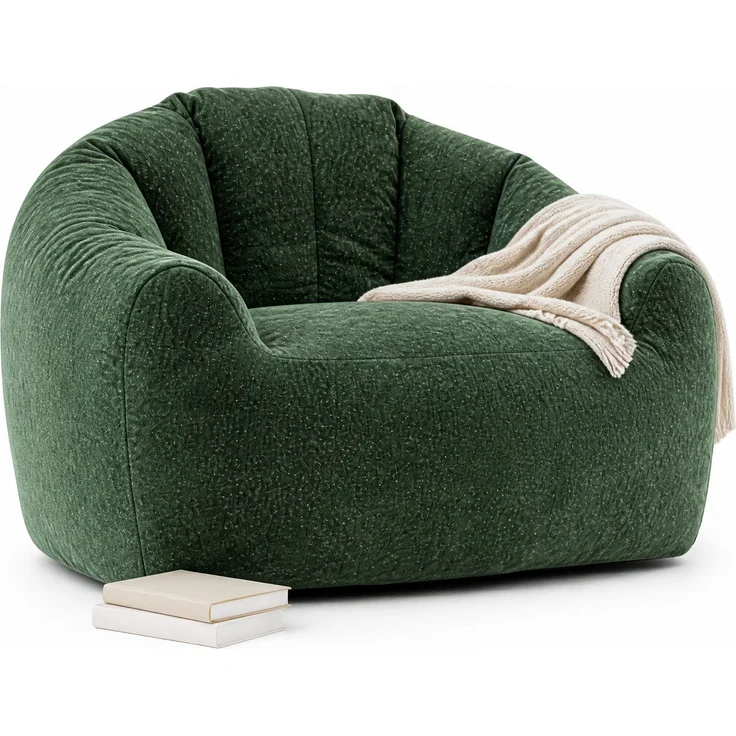 Sitzsack, Flanell, rund, mit ergonomischer Kontur & komprimierter Verpackung, 99x86,3x64,7 cm, Grün – Bild 7