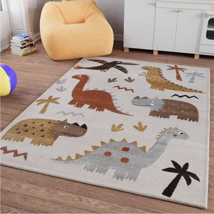SMART KIDS Kinderteppich T-Rex & Friends, rechteckig, Höhe: 10 mm, Moderner Spielteppich, strapazierfähig, pflegeleicht, Konturenschnitt