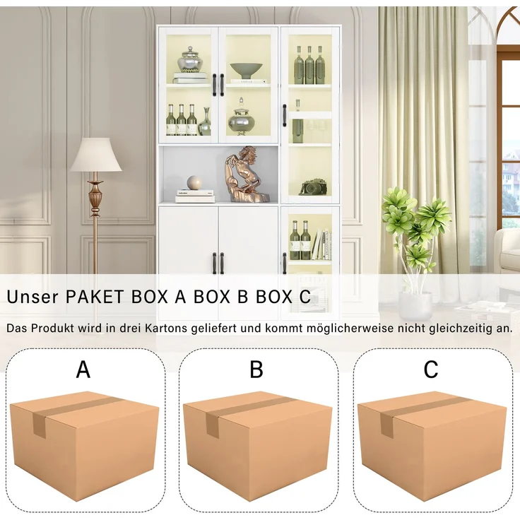 3135030405WAA)Weißer Vitrinenschrank, Bücherregale mit Türen, große Küchenanrichte, Vorratsschrank, Luxus-Bücherregal mit LED-Licht, Vitrinenschrank mit Regalen für Wohnzimmer, Schlafzimmer--Weiß--120x40x200cm--YOUDENOVA – Bild 7